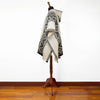 Full-length view of black and grey alpaca poncho wrap, versatile everyday layering piece