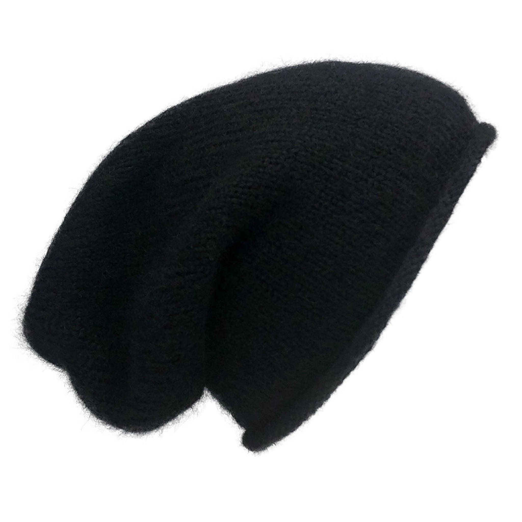 Black knit beanie on a white background