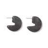 Pair of dark gray half-circle earrings on a white background