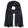 Black alpaca scarf with fringes on a white background