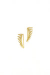 Detail shot of Black Swan Wing earring design showing e-coated recycled brass finish