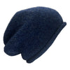 Navy blue knit beanie on a white background