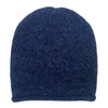 Blue knit beanie on a white background