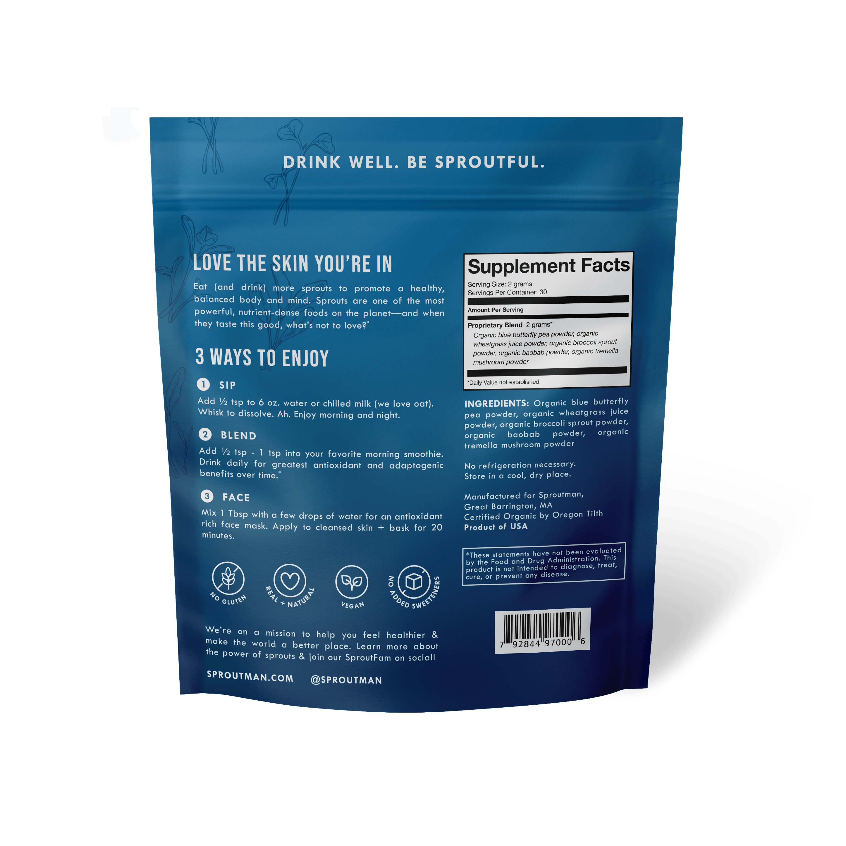 Blue Glow Sprout Powder organic broccoli sprout and butterfly pea flower blend, product image 2