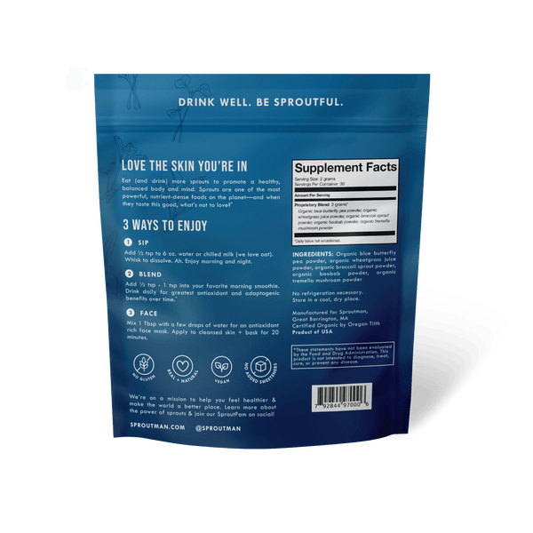Blue Glow Sprout Powder organic broccoli sprout and butterfly pea flower blend, product image 2