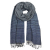 Blue striped scarf with fringes on a white background