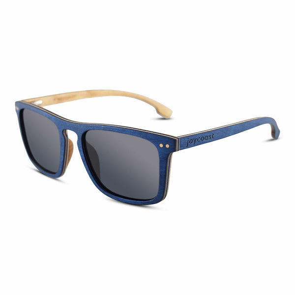 Blu Wayfinder maple wood sunglasses side profile showing natural wood grain texture