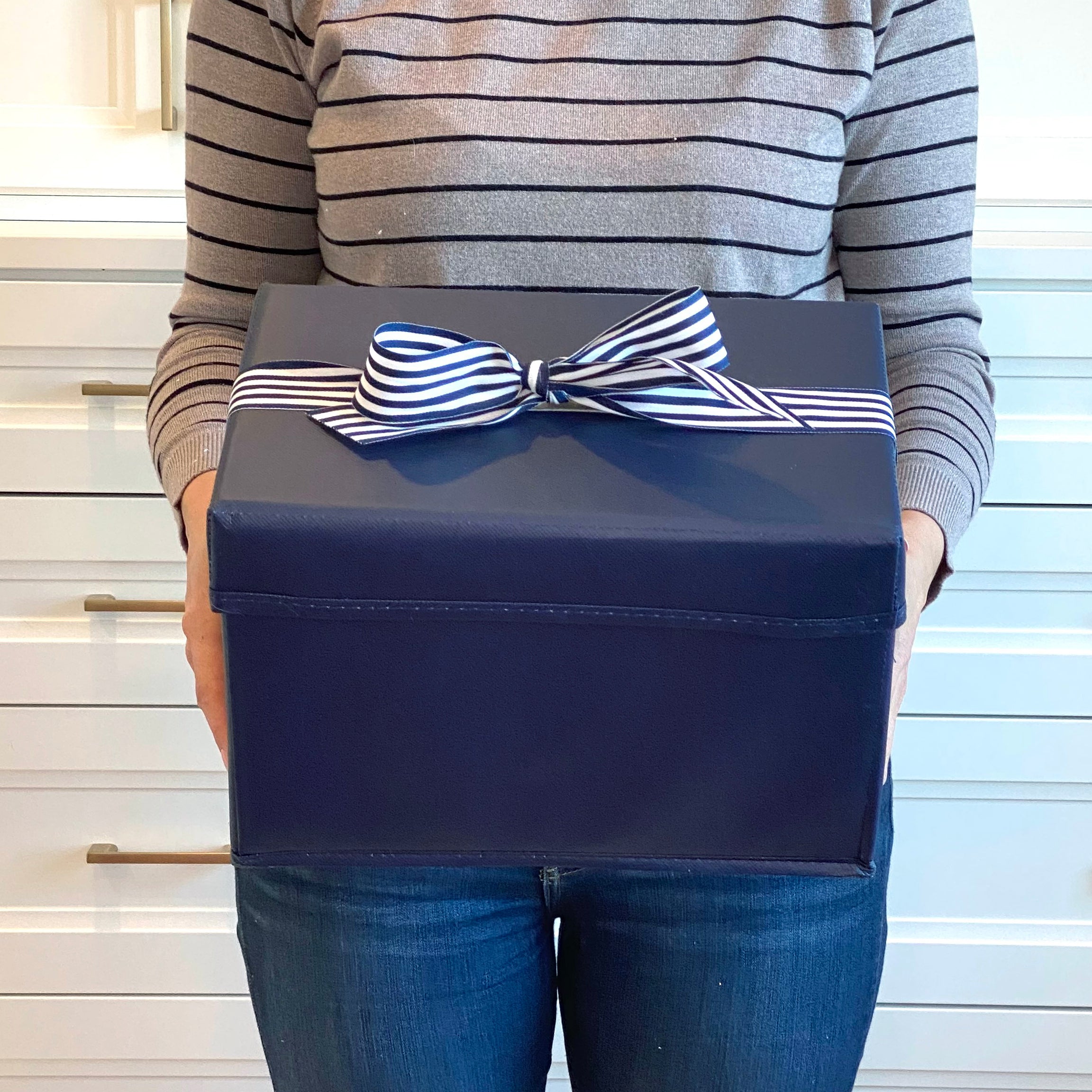 Navy blue EverBox collapsible gift box with built-in grosgrain ribbon — eco-friendly gift wrapping by EverWrap
