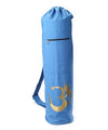 OMSutra OM Shiva drawstring yoga mat bag in blue eco-friendly cotton canvas with golden OM embroidery