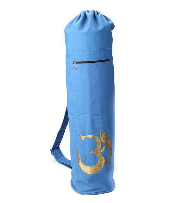 OMSutra OM Shiva yoga mat bag in blue cotton canvas with adjustable shoulder strap