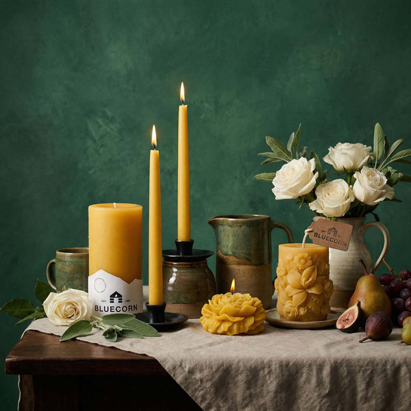 Pure Beeswax Taper Candles – Hand-Dipped Bulk 4-Pair Bundle