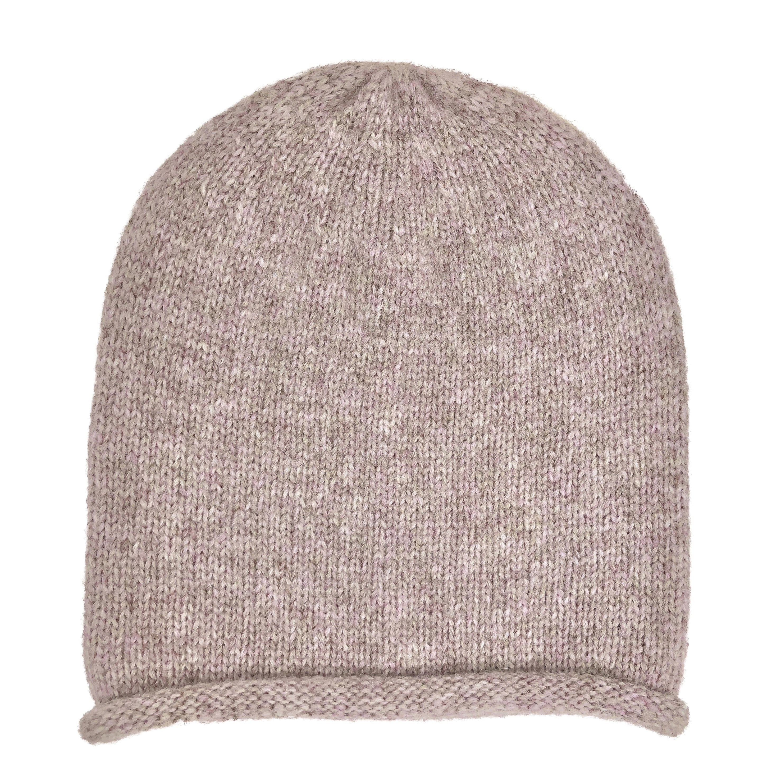 Beige knit beanie on a white background