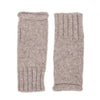 Pair of blush pink knitted arm warmers on a white background