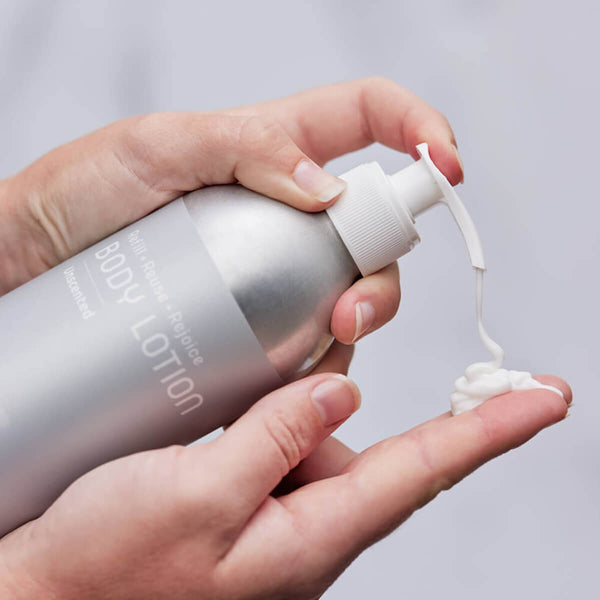 Plaine Products body lotion lifestyle shot — eco-friendly daily moisturiser in use
