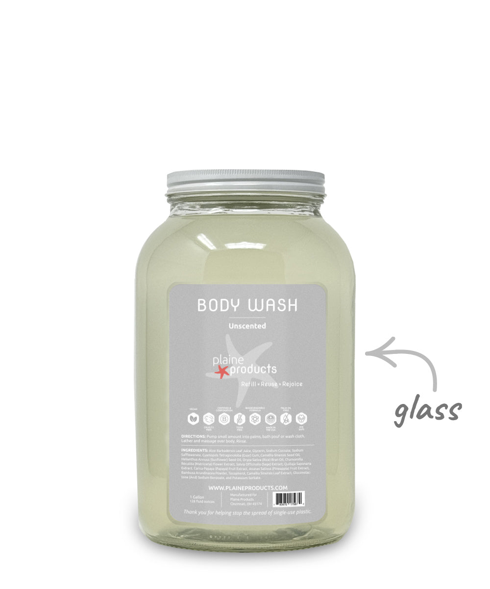 Body wash container with label on a white background