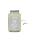 Body wash container with label on a white background