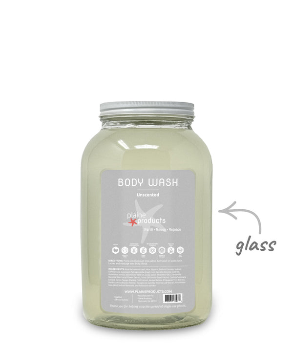 Body wash container with label on a white background