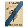 Borage edible flower seeds packet from Seattle Seed Company showing blue, purple, and pink star-shaped blooms