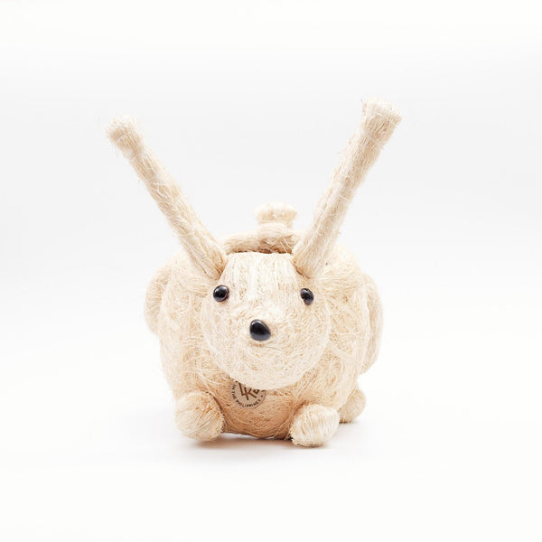 Plush toy hedgehog with long ears on a white background