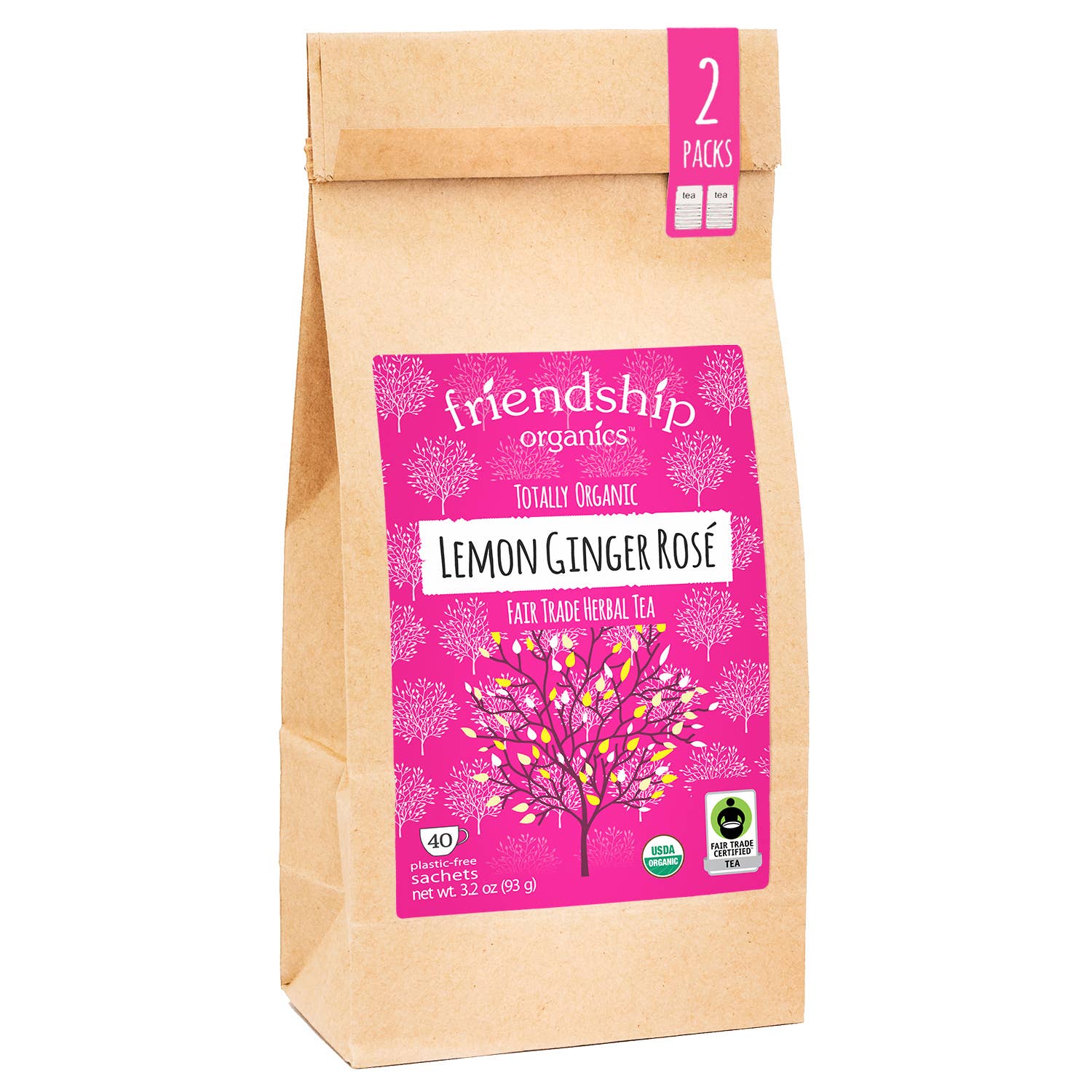 Lemon Ginger Rosé Herbal Tea – Organic & Fair Trade (20 Sachets)