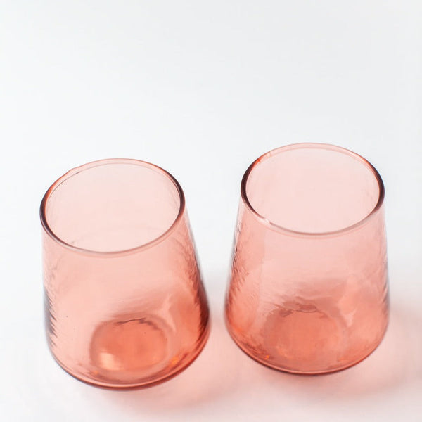 Handblown Hammered Glass Water Tumbler, Blush - set of 4