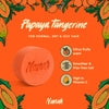 Papaya Tangerine soap bar with branding and product features on an orange background. NANAH Papaya Mandarin shampoo bar — sulfate-free, rebalances oily hair with papaya extract, mandarin oil & castor seed oil. Replaces 3 bottles. Perfect hair gift.