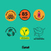 Collection of sustainability and branding icons on a teal background with 'Nanah' brand name.