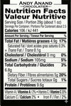 Nutrition facts label for Andy Anand Chocolatier product