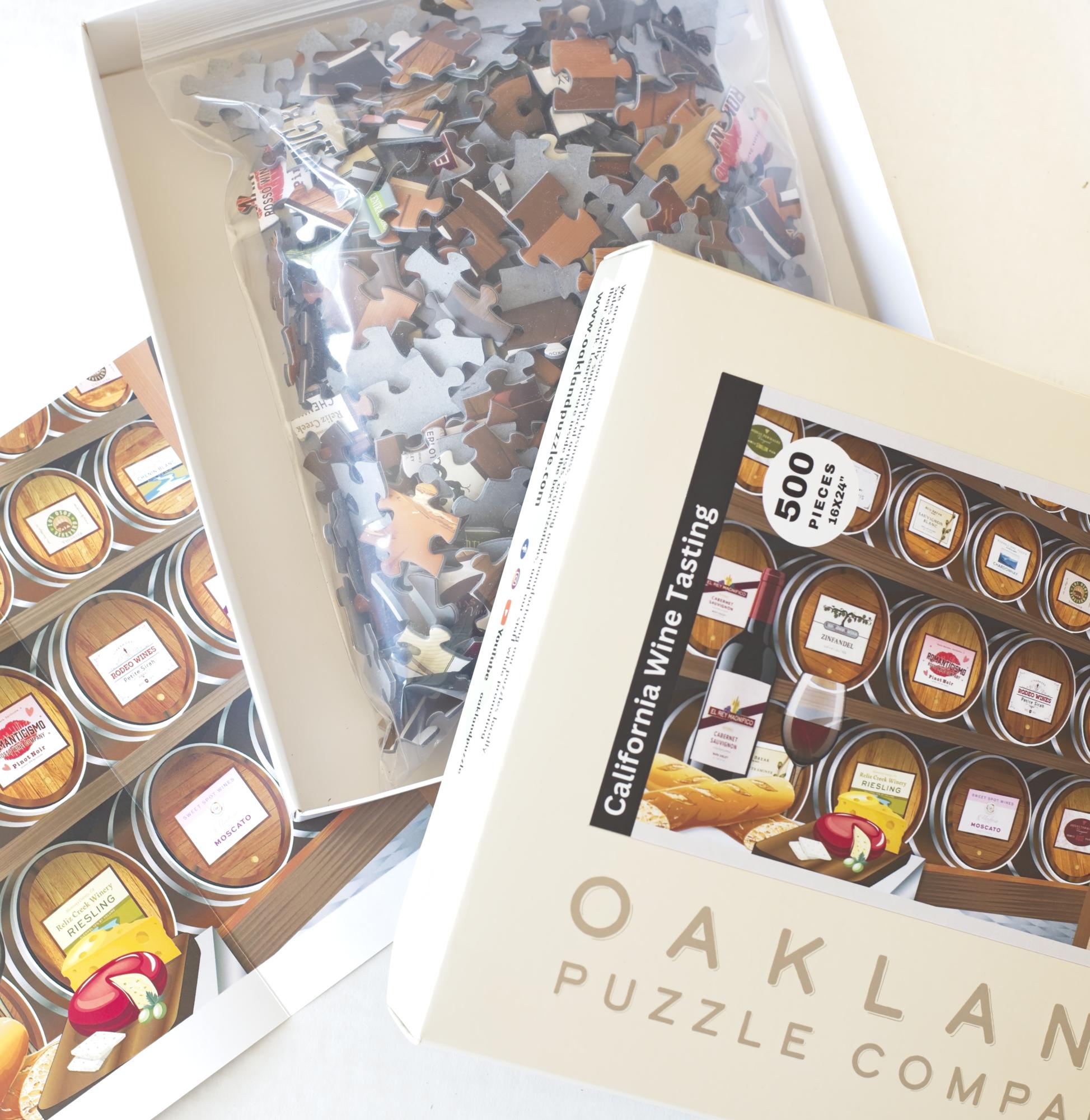 Open box of the California Wine Tasting puzzle by Oakland Puzzle Company