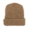 Brown knit beanie on a white background