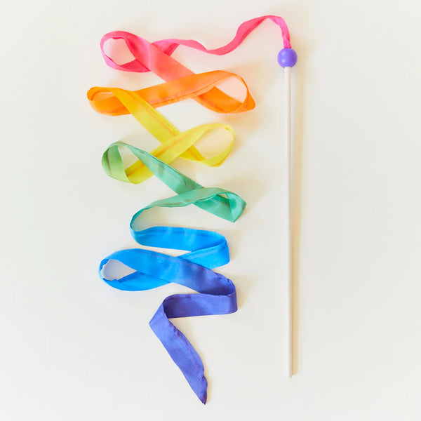 Colorful ribbon on a stick against a white background