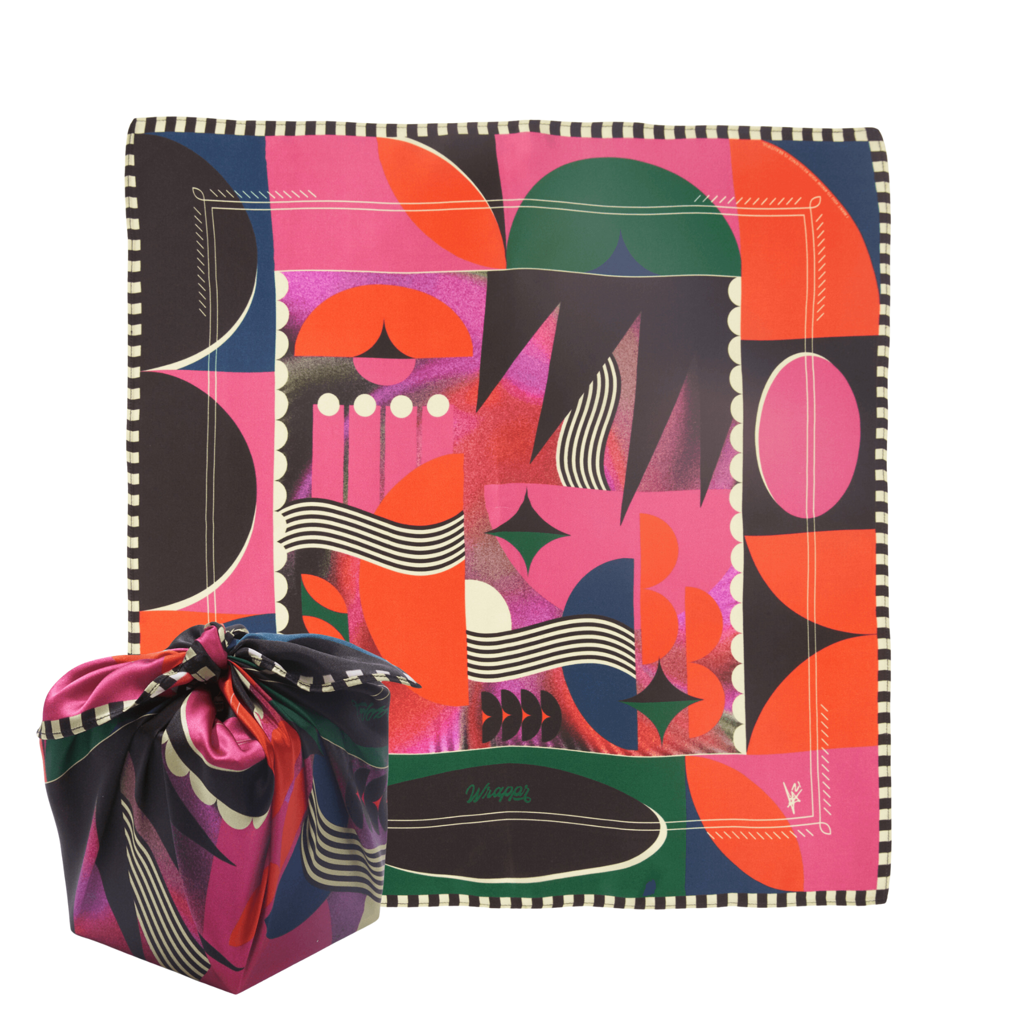 Chalice furoshiki wrap in pure mulberry silk by Essery Waller – flat lay showing full 18 inch square design