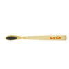 Bamboo toothbrush with black bristles on a white background