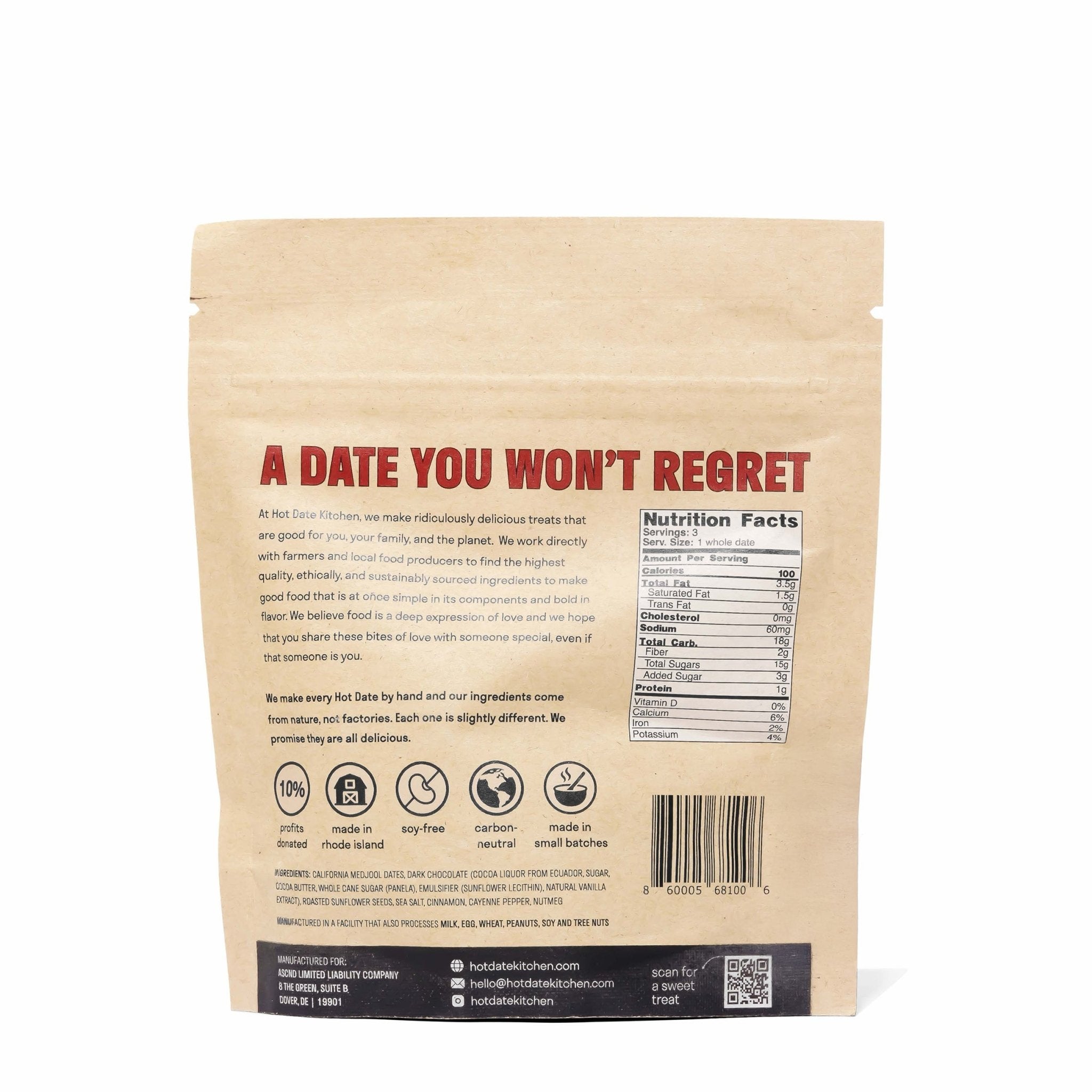 Kraft paper packaging with text 'A Date You Won't Regret' on a white background