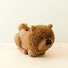 Brown teddy bear-shaped slippers on a light background