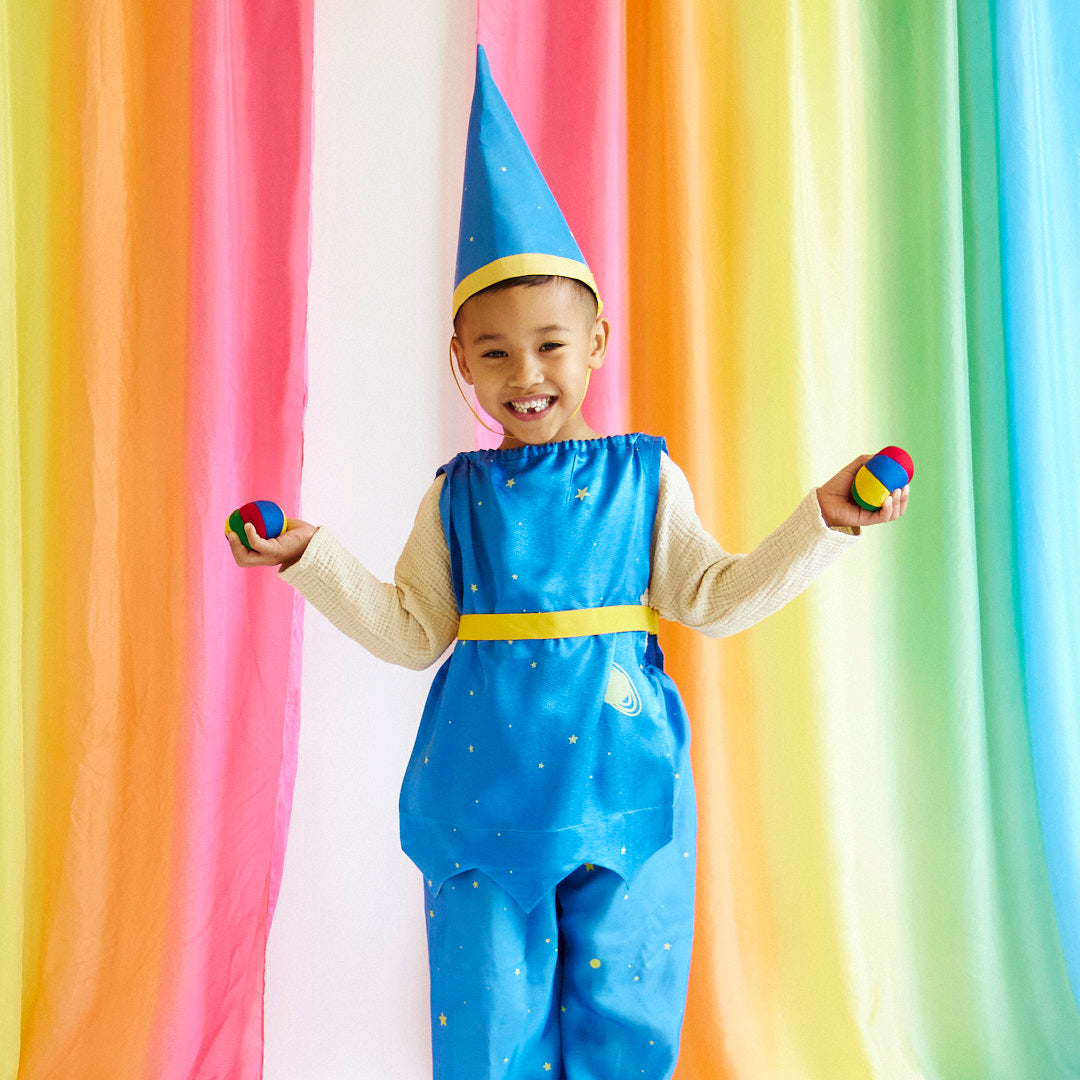 Unleash your child's inner jester with our Star Jester Costume. This complete set includes a tunic, pants, and hat for endless fun and imaginative play. Perfect for parties, Halloween, and everyday adventures.