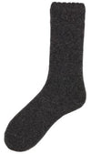 Dark gray sock on a white background. Classic Alpaca Socks – soft, breathable, and versatile for year-round wear. Ethically made in Peru. Shop timeless alpaca comfort today.