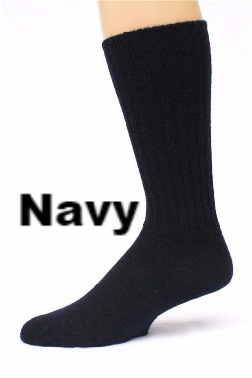Navy sock on a white background with 'Navy' text. Classic Alpaca Socks – soft, breathable, and versatile for year-round wear. Ethically made in Peru. Shop timeless alpaca comfort today.