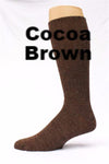 Cocoa brown knee-high sock on a mannequin leg with 'Cocoa Brown' text. Classic Alpaca Socks – soft, breathable, and versatile for year-round wear. Ethically made in Peru. Shop timeless alpaca comfort today.