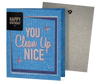 A boxed greeting card with 'Happy Birthday' text on the front, featuring a blue design and the phrase 'You Clean Up Nice' in a decorative font.