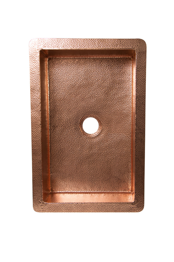 33" Drop-in Single Well Plain Hammered Copper Kitchen Sink