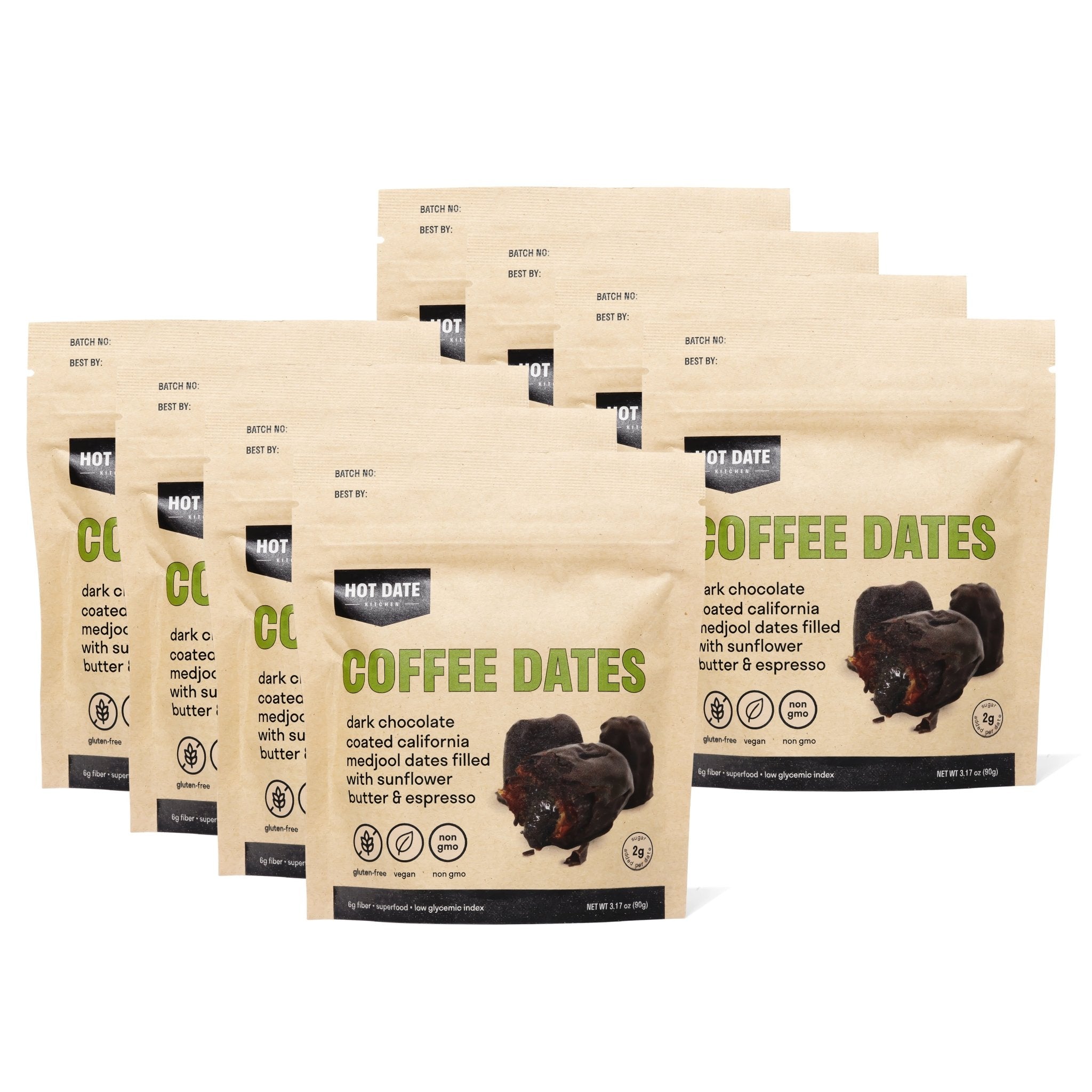 Hot Date Kitchen Coffee Dates eight pack with dark chocolate coated Medjool dates and espresso filling
