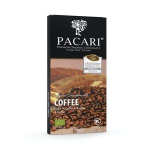Pacari chocolate bar packaging with coffee flavor on a white background