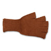 Brown knitted fingerless gloves on a white background