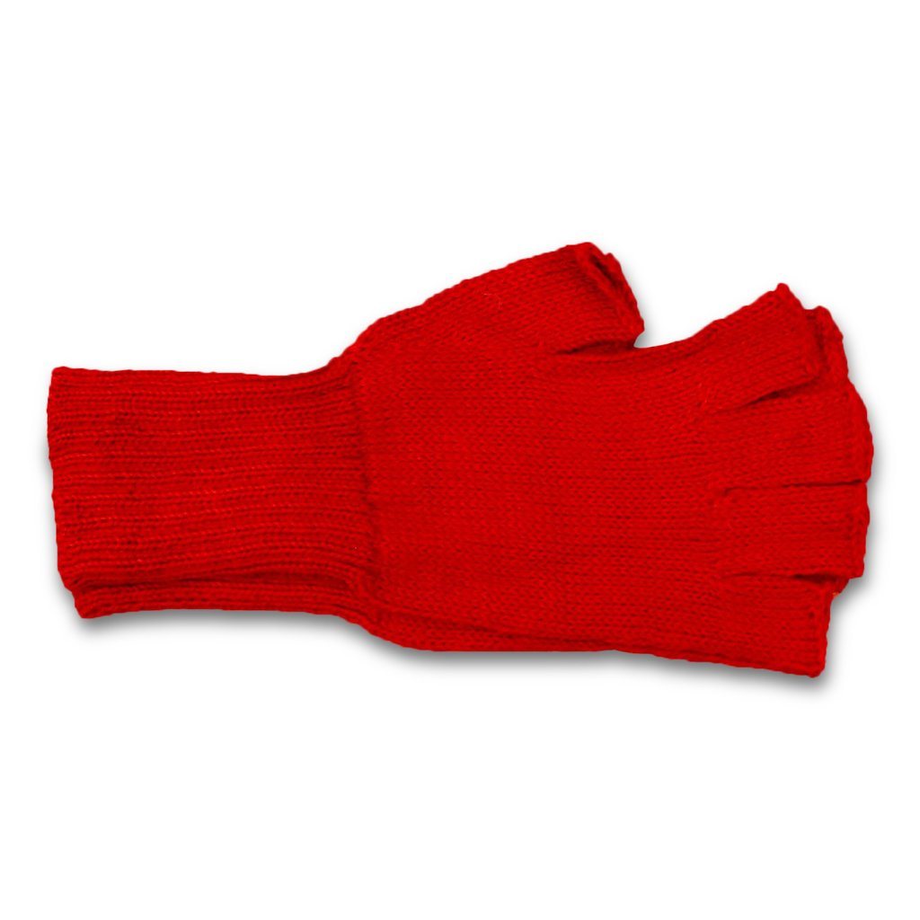 Red fingerless gloves on a white background