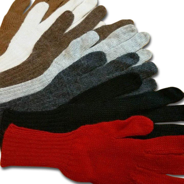 Set of gloves in red, black, gray, and brown on a white background