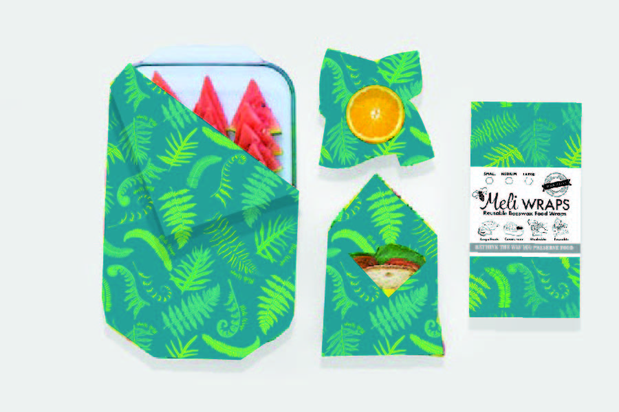 Size comparison of Meli Wraps beeswax food wraps – small, medium, and large fern print options