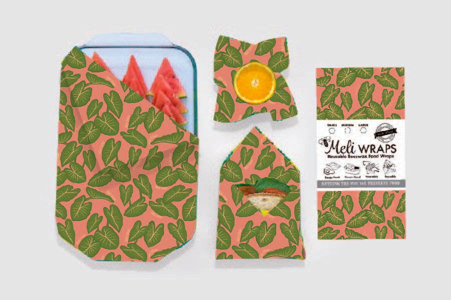 Meli Wraps Beeswax Food Wrap in Kalo Print size comparison chart