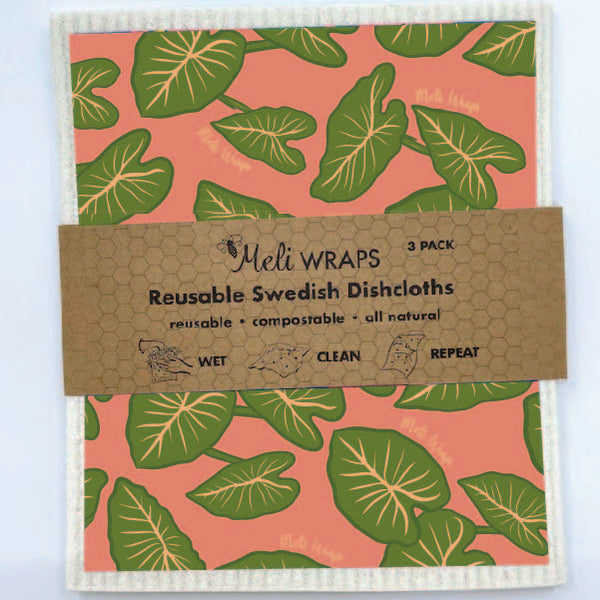 Set of 3 Kalo Swedish dish cloths from Meli Wraps arranged together