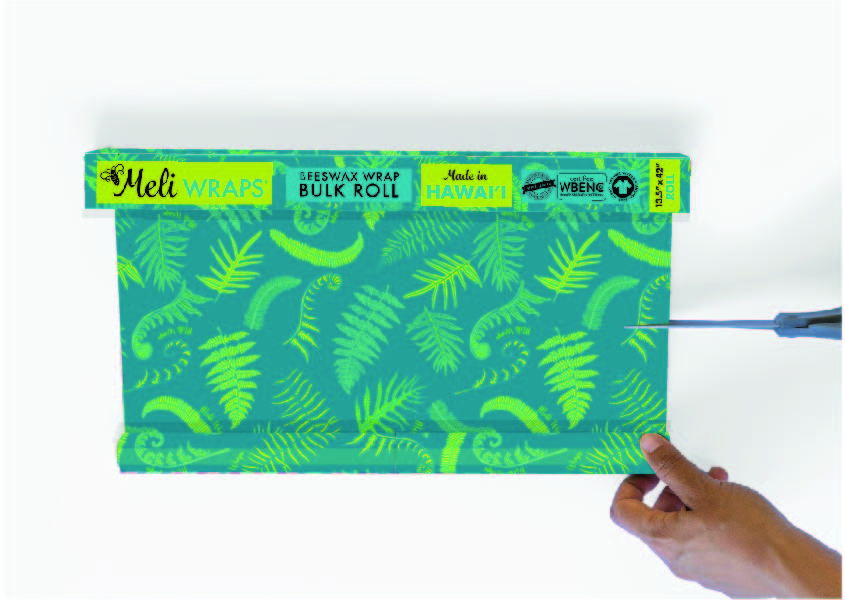 Fern print beeswax wrap bulk roll shown alongside other Meli Wraps print options